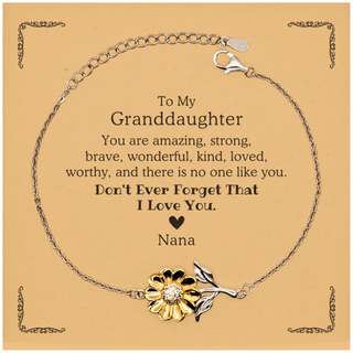 To Granddaughter, Don't Ever Forget That I Love You. Gift for Granddaughter, Sunflower Bracelet with Card. Motivational Gift From Nana. Best Idea Gift for Birthday