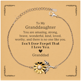 To Granddaughter, Don't Ever Forget That I Love You. Gift for Granddaughter, Sunflower Bracelet with Card. Motivational Gift From Granddad. Best Idea Gift for Birthday