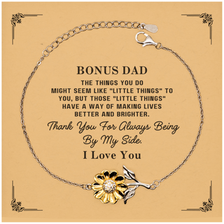 Bonus Dad Gift. Sentimental Gifts for Family. Bonus Dad, Thank you for being there. Appreciation Gifts, Sunflower Bracelet with Message Card for Bonus Dad