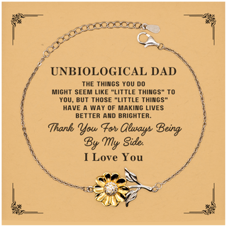 Unbiological Dad Gift. Sentimental Gifts for Family. Unbiological Dad, Thank you for being there. Appreciation Gifts, Sunflower Bracelet with Message Card for Unbiological Dad