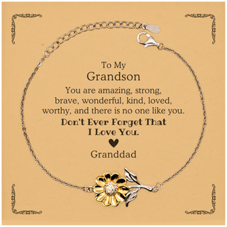 To Grandson, Don't Ever Forget That I Love You. Gift for Grandson, Sunflower Bracelet with Card. Motivational Gift From Granddad. Best Idea Gift for Birthday