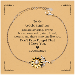 To Goddaughter, Don't Ever Forget That I Love You. Gift for Goddaughter, Sunflower Bracelet with Card. Motivational Gift From Godmother. Best Idea Gift for Birthday