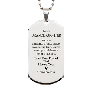 To Granddaughter, Don't Ever Forget That I Love You. Gift for Granddaughter, Silver Dog Tag. Motivational Gift From Grandmother. Best Idea Gift for Birthday