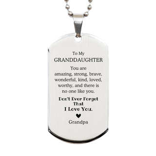 To Granddaughter, Don't Ever Forget That I Love You. Gift for Granddaughter, Silver Dog Tag. Motivational Gift From Grandpa. Best Idea Gift for Birthday