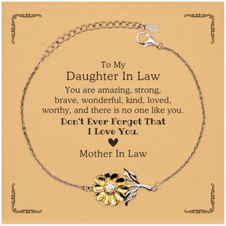 To Daughter In Law, Don't Ever Forget That I Love You. Gift for Daughter In Law, Sunflower Bracelet with Card. Motivational Gift From Mother In Law. Best Idea Gift for Birthday