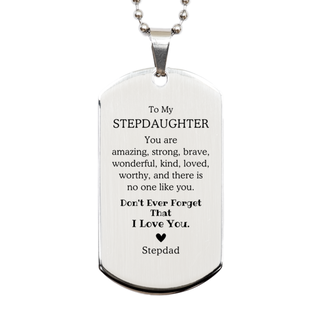 To Stepdaughter, Don't Ever Forget That I Love You. Gift for Stepdaughter, Silver Dog Tag. Motivational Gift From Stepdad. Best Idea Gift for Birthday