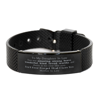 To Daughter In Law, Don't Ever Forget That I Love You. Gift for Daughter In Law, Black Shark Mesh Bracelet. Motivational Gift From Mother In Law. Best Idea Gift for Birthday