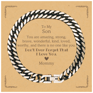 To Son, Don't Ever Forget That I Love You. Gift for Son, Cuban Link Chain Bracelet with Card. Motivational Gift From Mommy. Best Idea Gift for Birthday