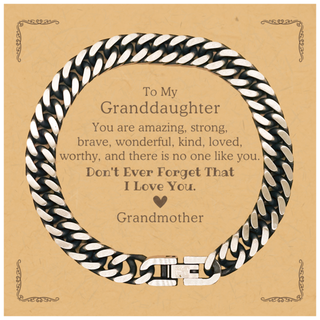 To Granddaughter, Don't Ever Forget That I Love You. Gift for Granddaughter, Cuban Link Chain Bracelet with Card. Motivational Gift From Grandmother. Best Idea Gift for Birthday