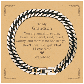 To Grandson, Don't Ever Forget That I Love You. Gift for Grandson, Cuban Link Chain Bracelet with Card. Motivational Gift From Granddad. Best Idea Gift for Birthday