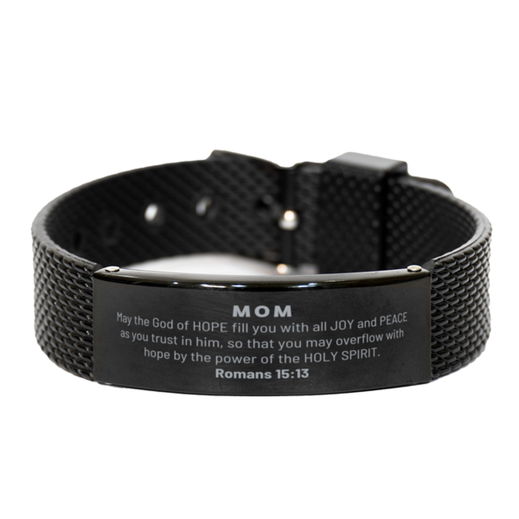 Romans 15:13, God of Hope Joy Peace. Mom Bible Verse Gift, Christian Black Shark Mesh Bracelet. Christmas Faith Gift for Mom