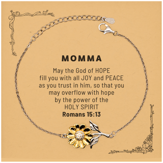 Romans 15:13, God of Hope Joy Peace. Momma Bible Verse Gift, Christian Sunflower Bracelet with Bible Quote Card. Christmas Faith Gift for Momma