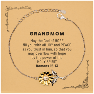 Romans 15:13, God of Hope Joy Peace. Grandmom Bible Verse Gift, Christian Sunflower Bracelet with Bible Quote Card. Christmas Faith Gift for Grandmom