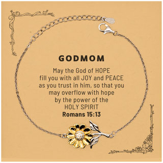 Romans 15:13, God of Hope Joy Peace. Godmom Bible Verse Gift, Christian Sunflower Bracelet with Bible Quote Card. Christmas Faith Gift for Godmom