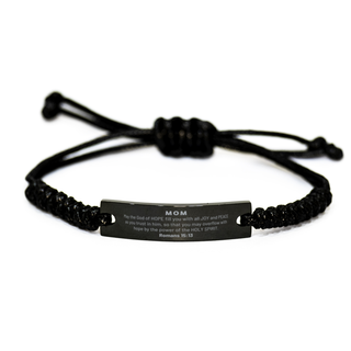 Romans 15:13, God of Hope Joy Peace. Mom Bible Verse Gift, Christian Black Rope Bracelet. Christmas Faith Gift for Mom