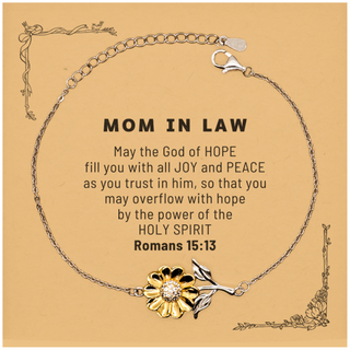 Romans 15:13, God of Hope Joy Peace. Mom In Law Bible Verse Gift, Christian Sunflower Bracelet with Bible Quote Card. Christmas Faith Gift for Mom In Law