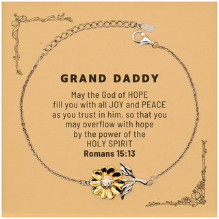 Romans 15:13, God of Hope Joy Peace. Grand Daddy Bible Verse Gift, Christian Sunflower Bracelet with Bible Quote Card. Christmas Faith Gift for Grand Daddy