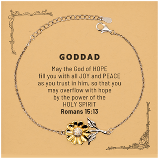 Romans 15:13, God of Hope Joy Peace. Goddad Bible Verse Gift, Christian Sunflower Bracelet with Bible Quote Card. Christmas Faith Gift for Goddad