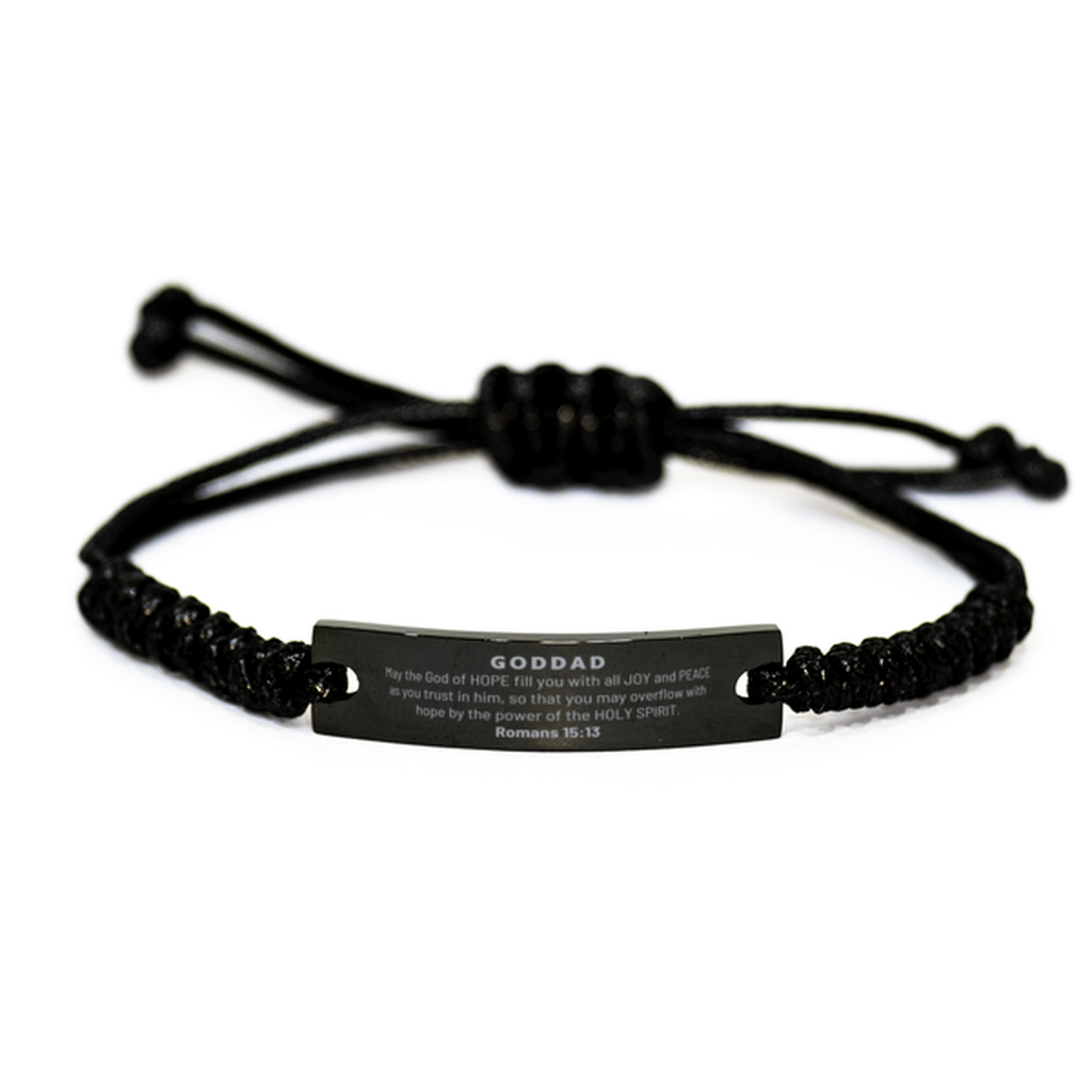 Romans 15:13, God of Hope Joy Peace. Goddad Bible Verse Gift, Christian Black Rope Bracelet. Christmas Faith Gift for Goddad