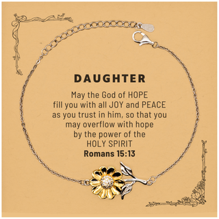 Romans 15:13, God of Hope Joy Peace. Daughter Bible Verse Gift, Christian Sunflower Bracelet with Bible Quote Card. Christmas Faith Gift for Daughter