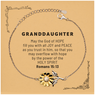 Romans 15:13, God of Hope Joy Peace. Granddaughter Bible Verse Gift, Christian Sunflower Bracelet with Bible Quote Card. Christmas Faith Gift for Granddaughter