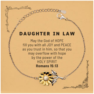 Romans 15:13, God of Hope Joy Peace. Daughter In Law Bible Verse Gift, Christian Sunflower Bracelet with Bible Quote Card. Christmas Faith Gift for Daughter In Law