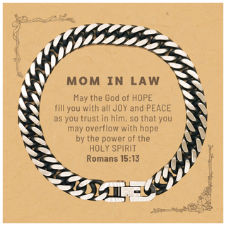 Romans 15:13, God of Hope Joy Peace. Mom In Law Bible Verse Gift, Christian Cuban Link Chain Bracelet with Bible Quote Card. Christmas Faith Gift for Mom In Law