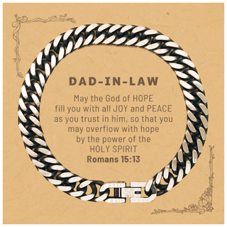 Romans 15:13, God of Hope Joy Peace. Dad-in-law Bible Verse Gift, Christian Cuban Link Chain Bracelet with Bible Quote Card. Christmas Faith Gift for Dad-in-law