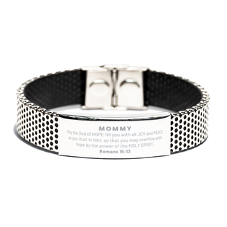 Romans 15:13, God of Hope Joy Peace. Mommy Bible Verse Gift, Christian Stainless Steel Bracelet. Christmas Faith Gift for Mommy