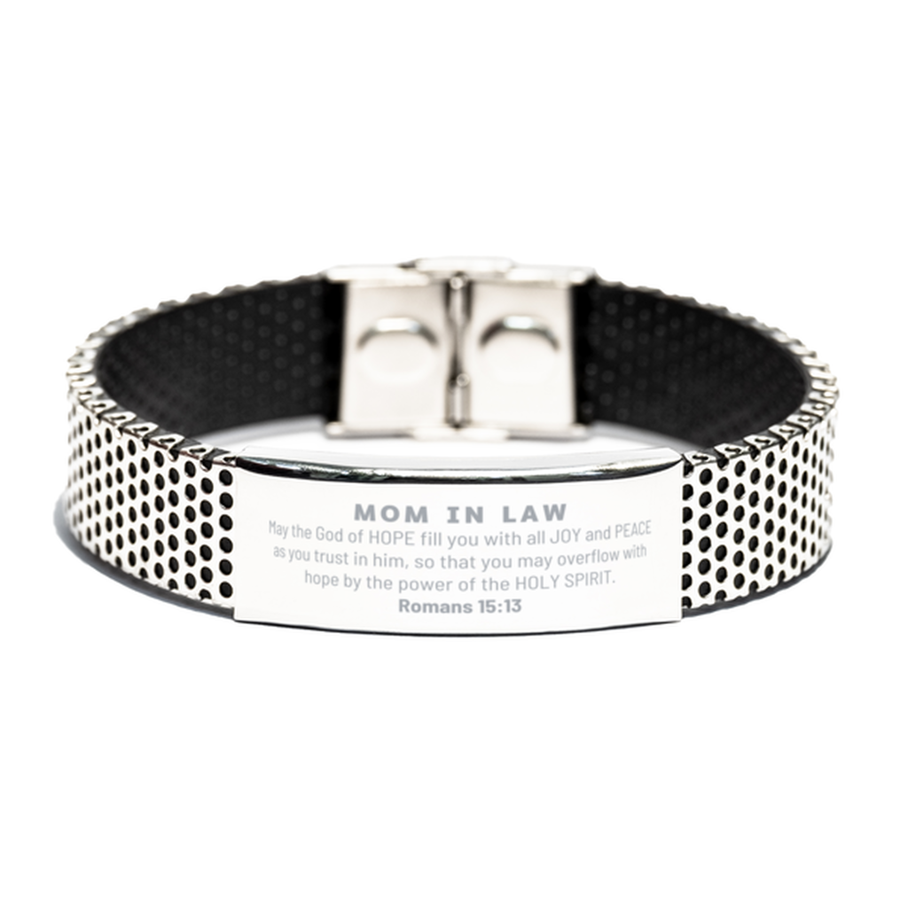 Romans 15:13, God of Hope Joy Peace. Mom In Law Bible Verse Gift, Christian Stainless Steel Bracelet. Christmas Faith Gift for Mom In Law