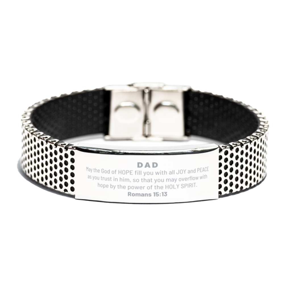 Romans 15:13, God of Hope Joy Peace. Dad Bible Verse Gift, Christian Stainless Steel Bracelet. Christmas Faith Gift for Dad