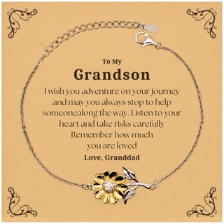 Sentimental Sunflower Bracelet Gifts for Grandson Birthday Christmas Idea Gifts from Granddad, Grandson Remember how much you are loved.