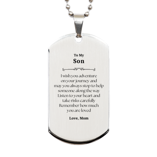 Sentimental Silver Dog Tag Gifts for Son Birthday Christmas Idea Gifts from Mom, Son Remember how much you are loved.