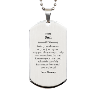 Sentimental Silver Dog Tag Gifts for Son Birthday Christmas Idea Gifts from Mommy, Son Remember how much you are loved.