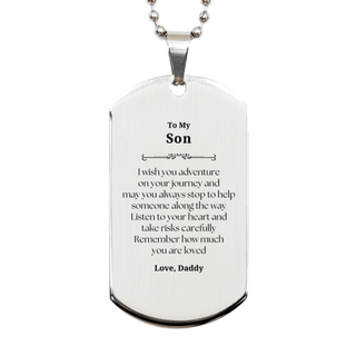 Sentimental Silver Dog Tag Gifts for Son Birthday Christmas Idea Gifts from Daddy, Son Remember how much you are loved.