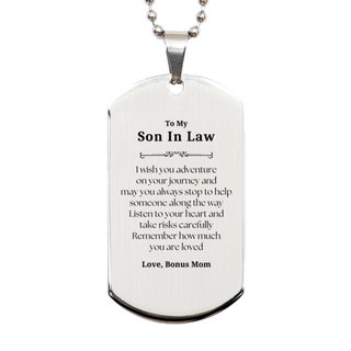 Sentimental Silver Dog Tag Gifts for Son In Law Birthday Christmas Idea Gifts from Bonus Mom, Son In Law Remember how much you are loved.