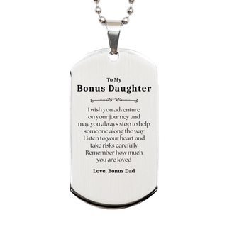 Sentimental Silver Dog Tag Gifts for Bonus Daughter Birthday Christmas Idea Gifts from Bonus Dad, Bonus Daughter Remember how much you are loved.