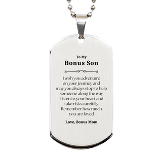 Sentimental Silver Dog Tag Gifts for Bonus Son Birthday Christmas Idea Gifts from Bonus Mom, Bonus Son Remember how much you are loved.