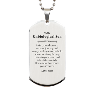 Sentimental Silver Dog Tag Gifts for Unbiological Son Birthday Christmas Idea Gifts from Mom, Unbiological Son Remember how much you are loved.