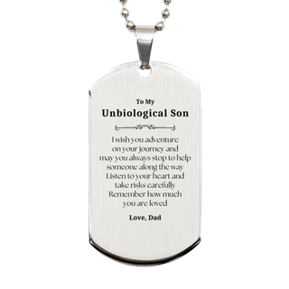 Sentimental Silver Dog Tag Gifts for Unbiological Son Birthday Christmas Idea Gifts from Dad, Unbiological Son Remember how much you are loved.