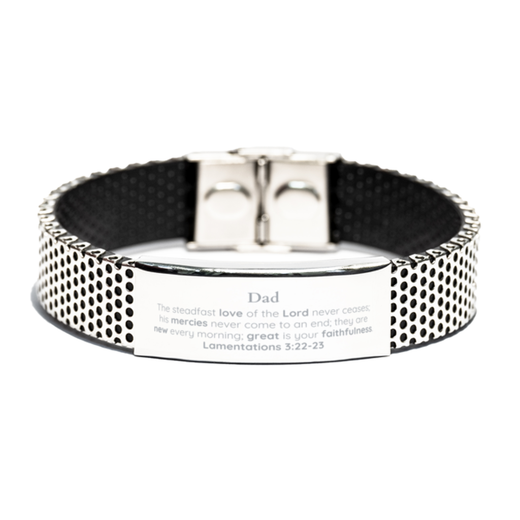 Dad Lamentations 3:22-23 Stainless Steel Bracelet Christian Scripture for Dad Birthday Christmas The steadfast love of the Lord never ceases; his mercies never come to an end.