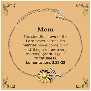 Mom Lamentations 3:22-23 Sunflower Bracelet Christian Scripture for Mom Birthday Christmas The steadfast love of the Lord never ceases; his mercies never come to an end.