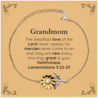 Grandmom Lamentations 3:22-23 Sunflower Bracelet Christian Scripture for Grandmom Birthday Christmas The steadfast love of the Lord never ceases; his mercies never come to an end.