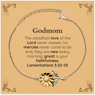 Godmom Lamentations 3:22-23 Sunflower Bracelet Christian Scripture for Godmom Birthday Christmas The steadfast love of the Lord never ceases; his mercies never come to an end.