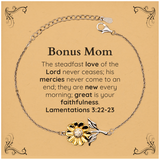 Bonus Mom Lamentations 3:22-23 Sunflower Bracelet Christian Scripture for Bonus Mom Birthday Christmas The steadfast love of the Lord never ceases; his mercies never come to an end.