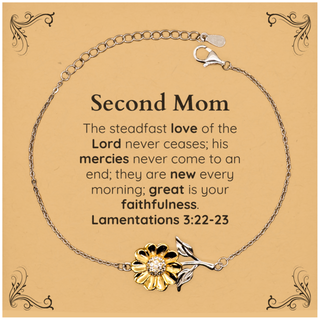 Second Mom Lamentations 3:22-23 Sunflower Bracelet Christian Scripture for Second Mom Birthday Christmas The steadfast love of the Lord never ceases; his mercies never come to an end.