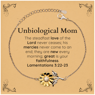 Unbiological Mom Lamentations 3:22-23 Sunflower Bracelet Christian Scripture for Unbiological Mom Birthday Christmas The steadfast love of the Lord never ceases; his mercies never come to an end.