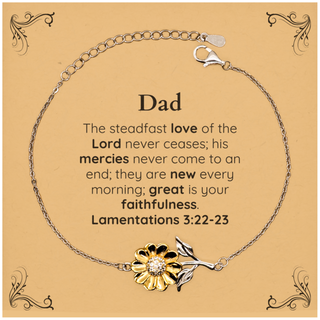 Dad Lamentations 3:22-23 Sunflower Bracelet Christian Scripture for Dad Birthday Christmas The steadfast love of the Lord never ceases; his mercies never come to an end.