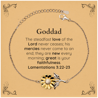 Goddad Lamentations 3:22-23 Sunflower Bracelet Christian Scripture for Goddad Birthday Christmas The steadfast love of the Lord never ceases; his mercies never come to an end.