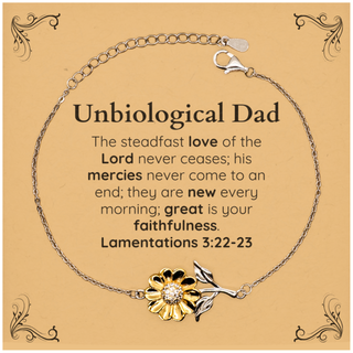 Unbiological Dad Lamentations 3:22-23 Sunflower Bracelet Christian Scripture for Unbiological Dad Birthday Christmas The steadfast love of the Lord never ceases; his mercies never come to an end.